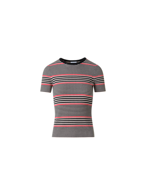 Kurzarm Merino Rippenstrick Streifen Pulloer