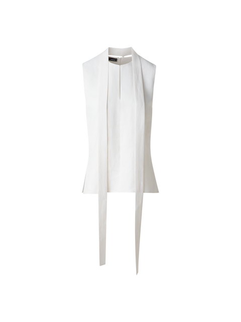 Ärmellose Leinen-Wolle-Bluse mit Schleife