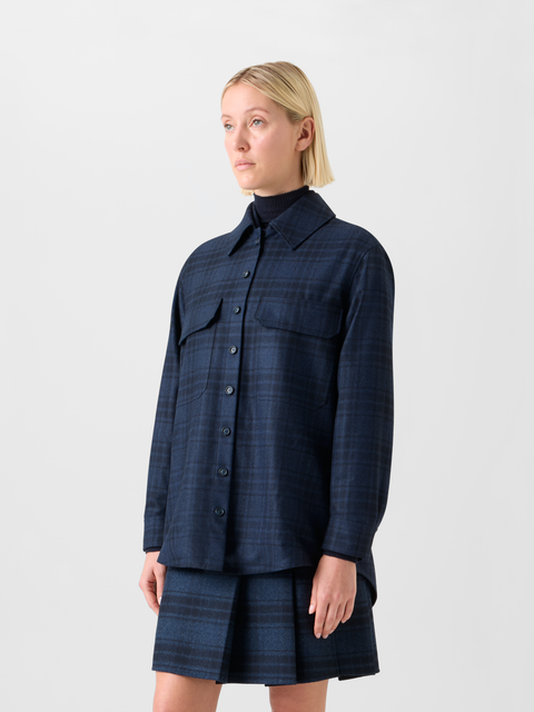 Oversized Wollflanell-Karo-Hemdjacke