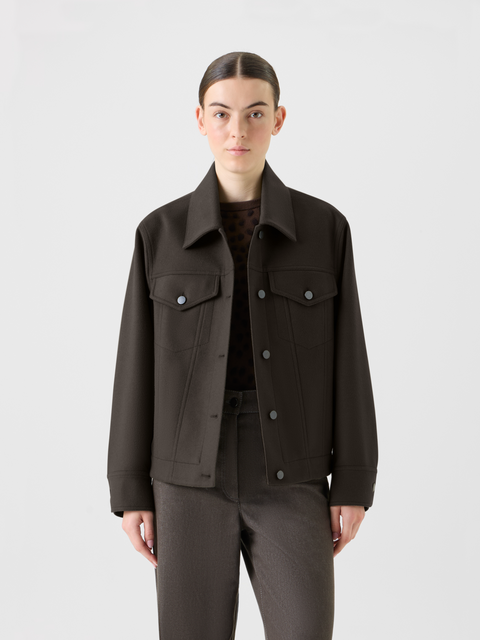Oversized Wollflanell Hemdkragen Jacke