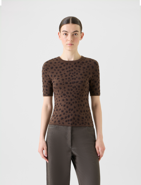 Tailliertes Wolle Stricktop im Leopard Jacquard
