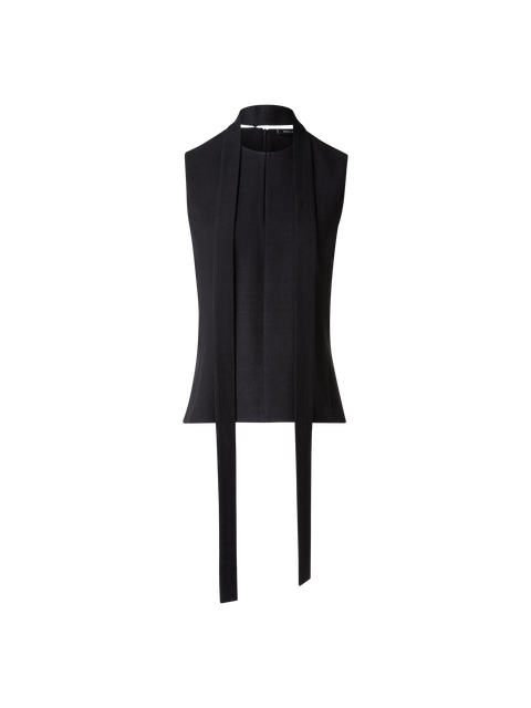Ärmellose Leinen-Wolle-Bluse mit Schleife
