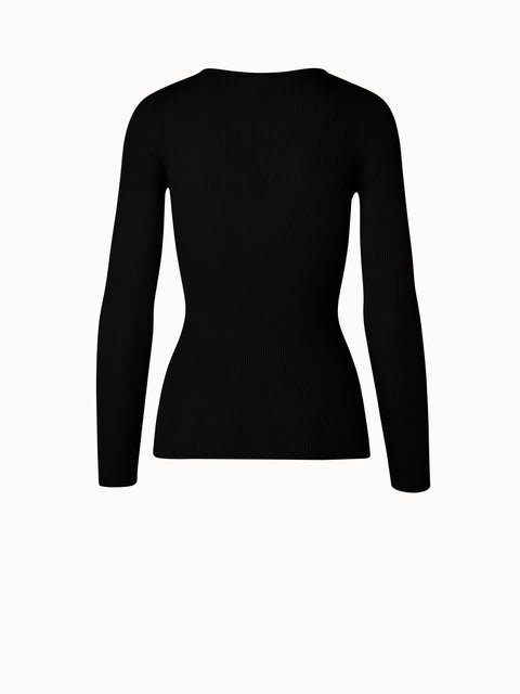 Nahtloser Seiden Baumwoll Rippenstrick-Pullover mit Rundhalsausschnitt