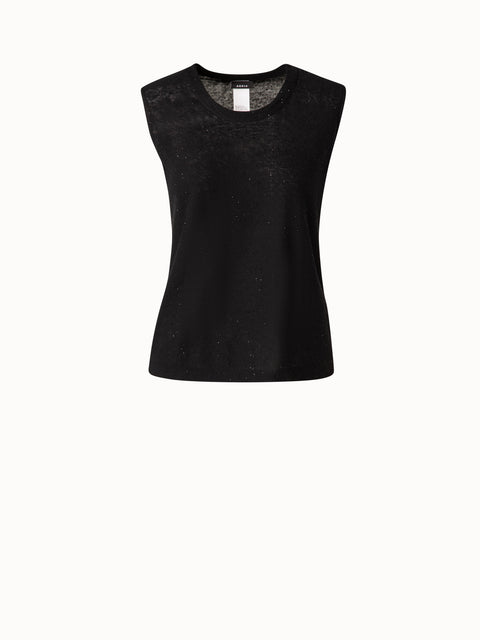 Leinen-Baumwolle-Tank-Top mit feinen Pailetten