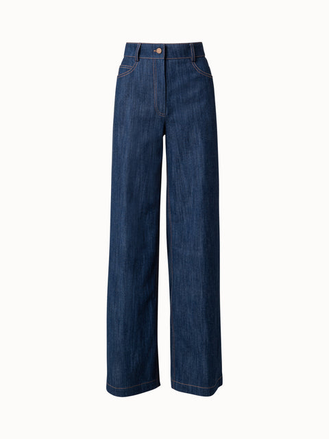 Hose mit weitem Bein in Stretch Denim