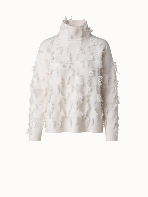 Jacquard-Kaschmirpullover mit Fransen