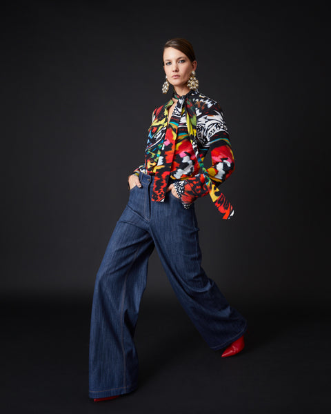 Hose mit weitem Bein in Stretch Denim